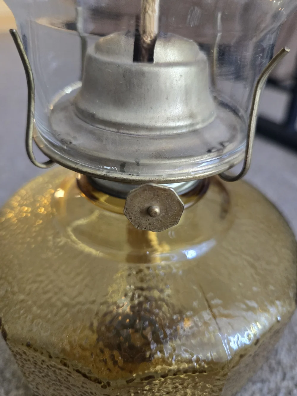 Amber Glass Oil Lantern with Textured Base - Unbranded